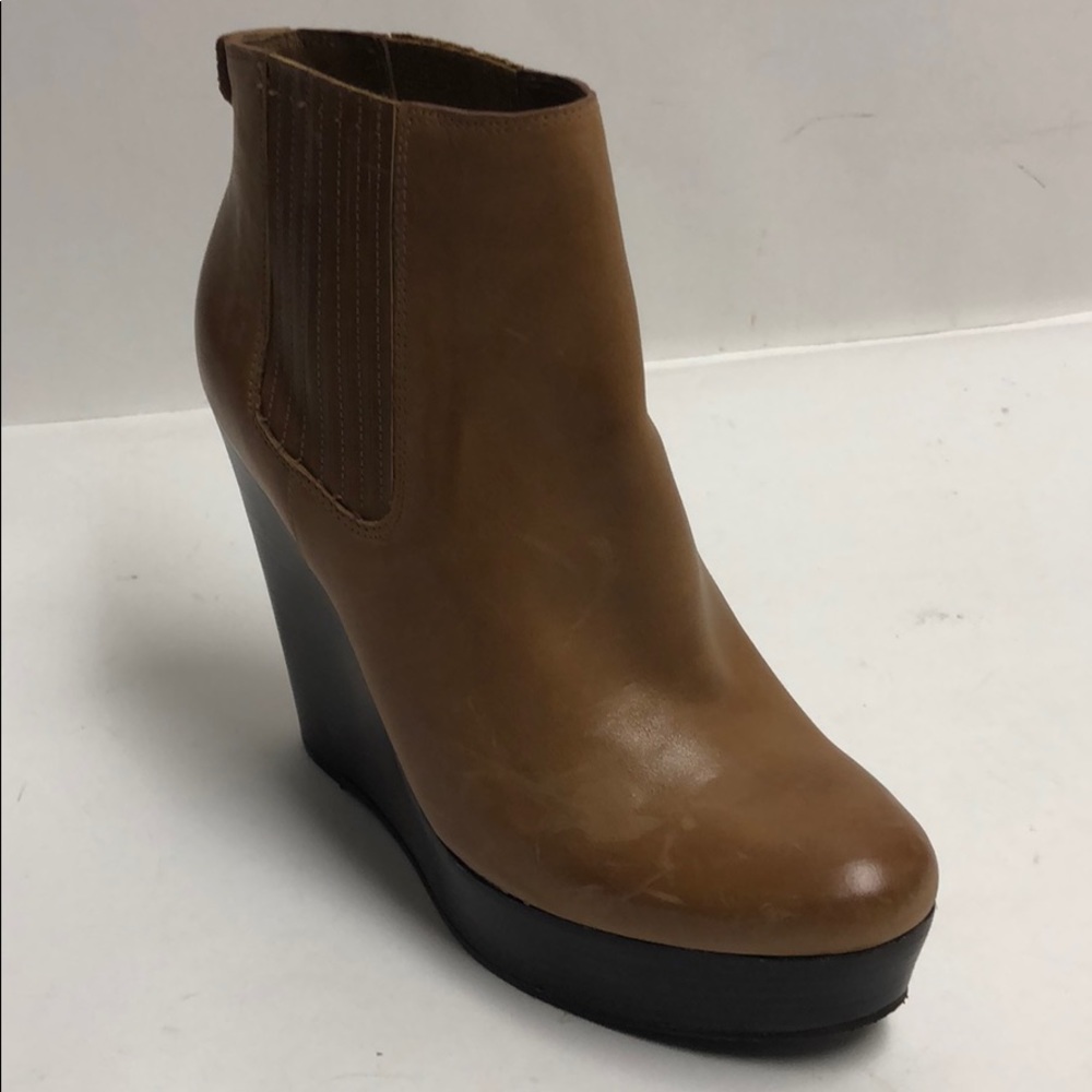 Micheal Kors Emory Wadge Boots Leather Walnut New
